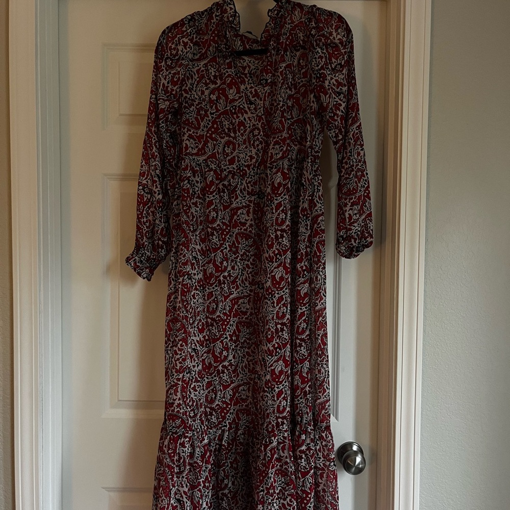 Elegant Red and White Printed Dress